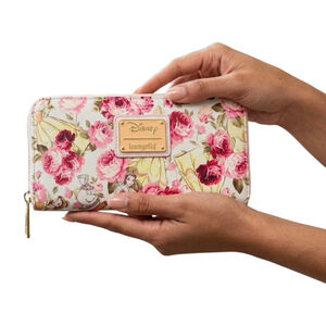 Disney Loungefly Belle Floral Zip Around Wallet Beauty & The Beast Rose Print